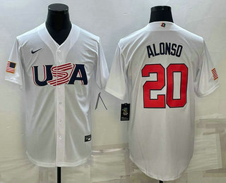 Mens USA Baseball #20 Pete Alonso 2023 White World Baseball Classic Stitched Jerseys->2023 world baseball classic->MLB Jersey